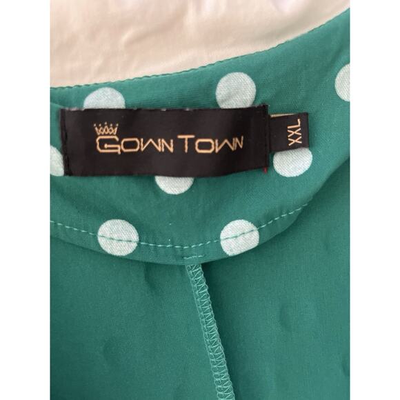 Gown Town Dress XXL Green White Polka Dot Retro 50s 60’s Fit Flair Swing Stretch - Picture 2 of 12